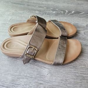 Aetrex Mimi Slide Sandals, Size 37 (US 7), Cognac Brown